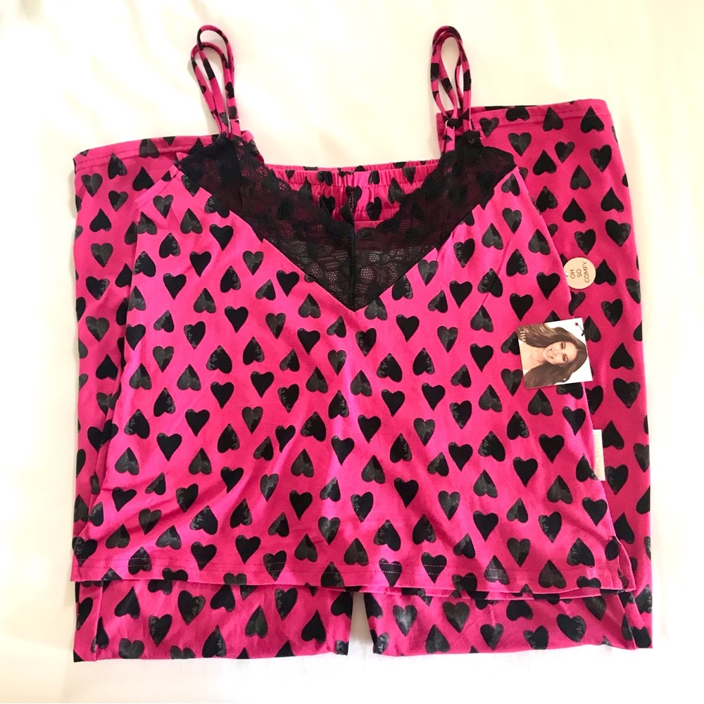 NWT Thalia Sodi Hearts Sleepwear Pajama Set Sz Small Pink / Purple / Black Lace